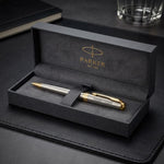 Load image into Gallery viewer, Personalized Parker Sonnet Ballpoint Pen, Engraved Stainless Steel Gold Trim, Executive Gift Box