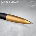Load image into Gallery viewer, Custom Engraved Parker Urban Black Lacquer Gold Pen, Personalized Gift for Men, Wedding, Retirement