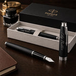 Load image into Gallery viewer, Personalized Parker IM Matte Black Fountain Pen, Engraved Chrome Trim Executive Gift