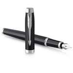 Load image into Gallery viewer, Personalized Parker IM Matte Black Fountain Pen, Engraved Chrome Trim Executive Gift
