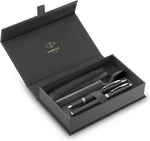 Load image into Gallery viewer, Parker IM Black Chrome Fountain Pen and Ballpoint Pen, Luxury Black Pen Set Gift Box