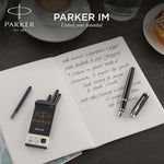 Load image into Gallery viewer, Parker IM Black Chrome Fountain Pen and Ballpoint Pen, Luxury Black Pen Set Gift Box