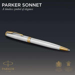 Load image into Gallery viewer, Personalized Parker Sonnet Ballpoint Pen, Engraved Stainless Steel Gold Trim, Executive Gift Box