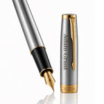 Load image into Gallery viewer, Personalized Parker Sonnet Fountain Pen, Brushed Stainless Steel, Gold Trim, Engraved Gift