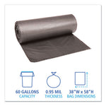 Load image into Gallery viewer, Low-density Waste Can Liners, 60 Gal, 0.95 Mil, 38" X 58", Gray, 25 Bags/roll, 4 Rolls/carton