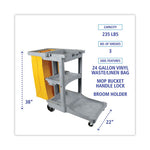 Load image into Gallery viewer, Janitor's Cart, Plastic, 4 Shelves, 1 Bin, 22" X 44" X 38", Gray