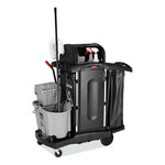 Load image into Gallery viewer, Executive High Security Janitorial Cleaning Cart, Plastic, 4 Shelves, 1 Bin, 23.1" X 39.6" X 27.5", Black