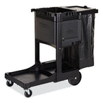 Load image into Gallery viewer, Executive Janitorial Cleaning Cart, Plastic, 4 Shelves, 1 Bin, 12.1" X 22.4" X 23", Black