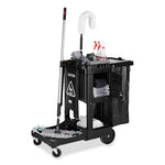 Load image into Gallery viewer, Executive Janitorial Cleaning Cart, Plastic, 4 Shelves, 1 Bin, 12.1" X 22.4" X 23", Black