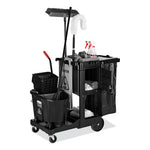 Load image into Gallery viewer, Executive Janitorial Cleaning Cart, Plastic, 4 Shelves, 1 Bin, 12.1" X 22.4" X 23", Black