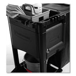 Load image into Gallery viewer, Executive Janitorial Cleaning Cart, Plastic, 4 Shelves, 1 Bin, 12.1" X 22.4" X 23", Black