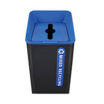 Load image into Gallery viewer, Sustain Decorative Refuse With Recycling Lid, 23 Gal, Metal/plastic, Black/blue