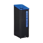 Load image into Gallery viewer, Sustain Decorative Refuse With Recycling Lid, 15 Gal, Metal/plastic, Black/blue