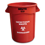 Load image into Gallery viewer, Vented Round Brute Container, "infectious Waste: Biohazard" Imprint, 32 Gal, Plastic, Red