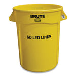 Load image into Gallery viewer, Vented Round Brute Container, "soiled Linen" Imprint, 32 Gal, Plastic, Yellow