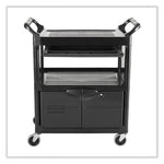 Load image into Gallery viewer, Utility Cart With Locking Doors, Plastic, 3 Shelves, 200 Lb Capacity, 33.63" X 18.63" X 37.75", Black
