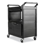Load image into Gallery viewer, Utility Cart With Locking Doors, Plastic, 3 Shelves, 200 Lb Capacity, 33.63" X 18.63" X 37.75", Black