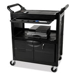 Load image into Gallery viewer, Utility Cart With Locking Doors, Plastic, 3 Shelves, 200 Lb Capacity, 33.63" X 18.63" X 37.75", Black