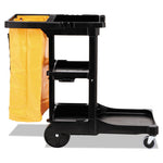 Load image into Gallery viewer, Multi-shelf Cleaning Cart, Plastic, 4 Shelves, 1 Bin, 20" X 45" X 38.25", Black