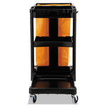 Load image into Gallery viewer, Multi-shelf Cleaning Cart, Plastic, 4 Shelves, 1 Bin, 20" X 45" X 38.25", Black