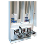 Load image into Gallery viewer, Coin-operated Soap Vender, 3-column, 16.25 X 9.5 X 37.75, White/blue