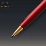 Load image into Gallery viewer, Personalized Parker Sonnet Ballpoint Pen – Red Lacquer with Gold Trim