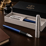 Load image into Gallery viewer, Personalized Parker Jotter Royal Blue Fountain Pen – Engraved Parker Pen, Custom Gift for Graduation, Teacher, Executive & Professional