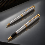 Load image into Gallery viewer, Parker Sonnet Stainless Steel GT Pen Gift Set, Gold Trim Ballpoint or Rollerball Pen, Luxury Executive Gift, Personalized Business Gift