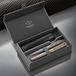 Load image into Gallery viewer, Parker Sonnet Stainless Steel GT Pen Gift Set, Gold Trim Ballpoint or Rollerball Pen, Luxury Executive Gift, Personalized Business Gift