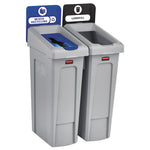 Load image into Gallery viewer, Slim Jim Recycling Station Kit, 2-stream Landfill/mixed Recycling, 46 Gal, Plastic, Blue/gray
