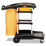 Load image into Gallery viewer, High Capacity Cleaning Cart, Plastic, 4 Shelves, 2 Bins, 21.75" X 49.75" X 38.38", Black