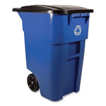 Load image into Gallery viewer, Square Brute Recycling Rollout Container, 50 Gal, Plastic, Blue