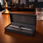 Load image into Gallery viewer, Personalized Parker Sonnet Rollerball Pen – Stainless Steel &amp; 23K Gold | Engraved Parker Pen | Luxury Executive Gift
