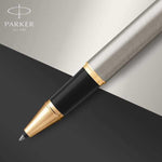 Load image into Gallery viewer, Personalized Parker IM Rollerball Pen – Brushed Metal Gold Trim, Engraved Gift Box
