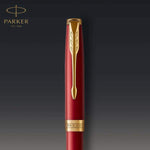 Load image into Gallery viewer, Personalized Parker Sonnet Ballpoint Pen – Red Lacquer with Gold Trim
