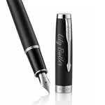 Load image into Gallery viewer, Personalized Parker IM Matte Black Fountain Pen, Engraved Chrome Trim Executive Gift
