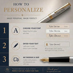 Load image into Gallery viewer, Personalized Parker Sonnet Fountain Pen, Brushed Stainless Steel, Gold Trim, Engraved Gift
