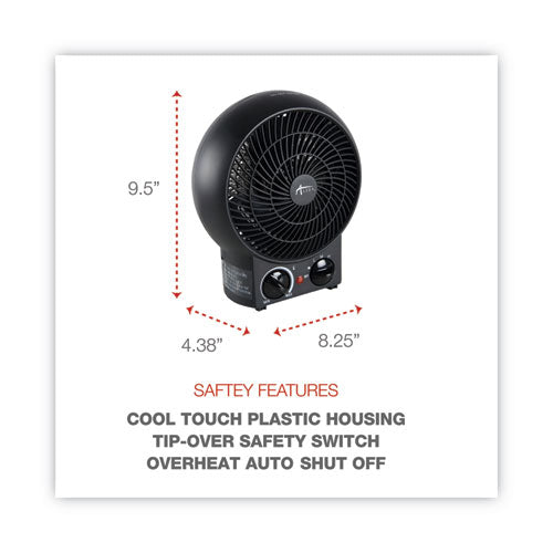 Heater Fan, 1,500 W, 8.25 X 4.37 X 9.5, Black