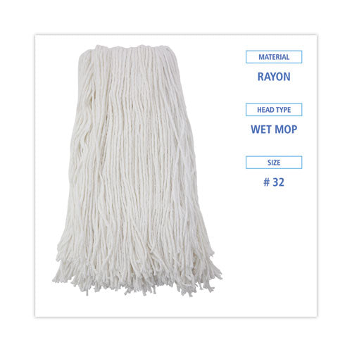 Cut-end Wet Mop Head, Rayon, No. 32, White, 12/carton