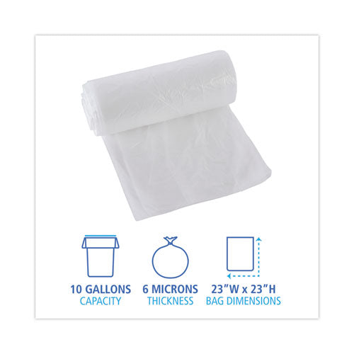 High-density Can Liners, 10 Gal, 6 Mic, 24" X 23", Natural, 50 Bags/roll, 20 Rolls/carton