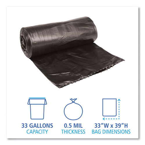 Low-density Waste Can Liners, 33 Gal, 0.5 Mil, 33" X 39", Black, 25 Bags/roll, 8 Rolls/carton