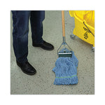Load image into Gallery viewer, Looped End Mop Kit, Medium Blue Cotton/rayon/synthetic Head, 60&quot; Yellow Metal/polypropylene Handle
