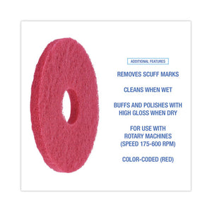 Buffing Floor Pads, 12" Diameter, Red, 5/carton