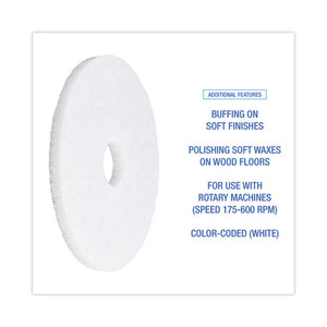 Polishing Floor Pads, 15" Diameter, White, 5/carton