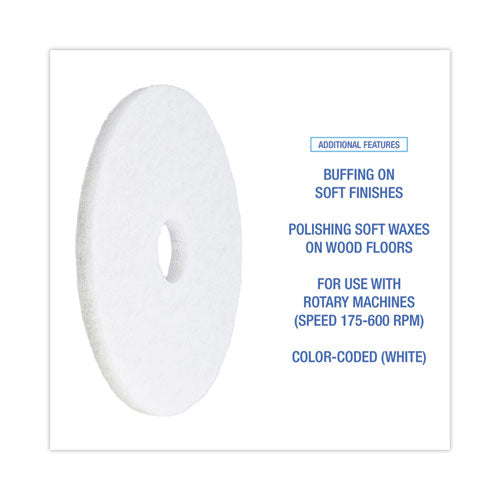 Polishing Floor Pads, 16" Diameter, White, 5/carton