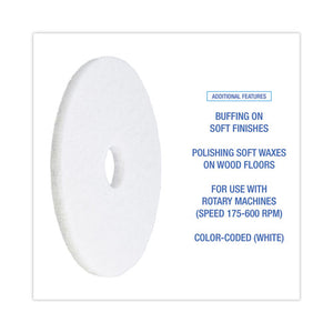 Polishing Floor Pads, 16" Diameter, White, 5/carton