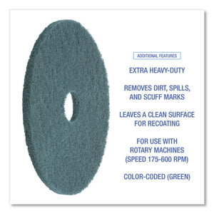 Heavy-duty Scrubbing Floor Pads, 18" Diameter, Green, 5/carton