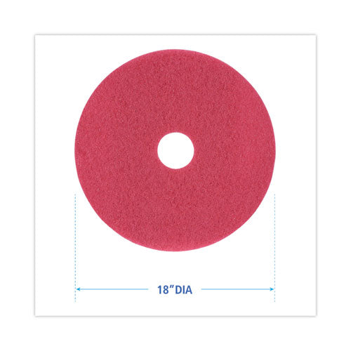 Buffing Floor Pads, 18" Diameter, Red, 5/carton