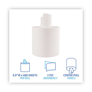 Center-pull Roll Towels, 2-ply, 7.6 X 8.9, White, 600/roll, 6/carton