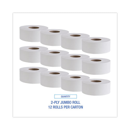 Jumbo Roll Bathroom Tissue, Septic Safe, 2-ply, White, 3.4" X 1,000 Ft, 12 Rolls/carton